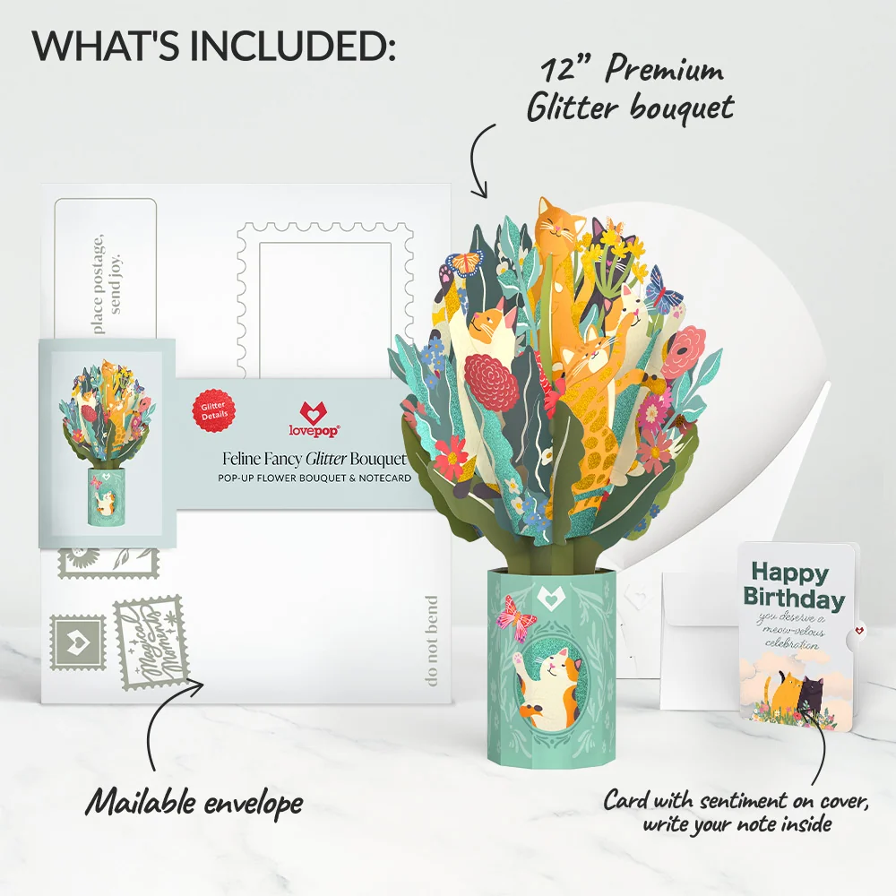 Lovepop Feline Fancy Birthday Glitter Bouquet and Sentiment Set Vase - Image 2