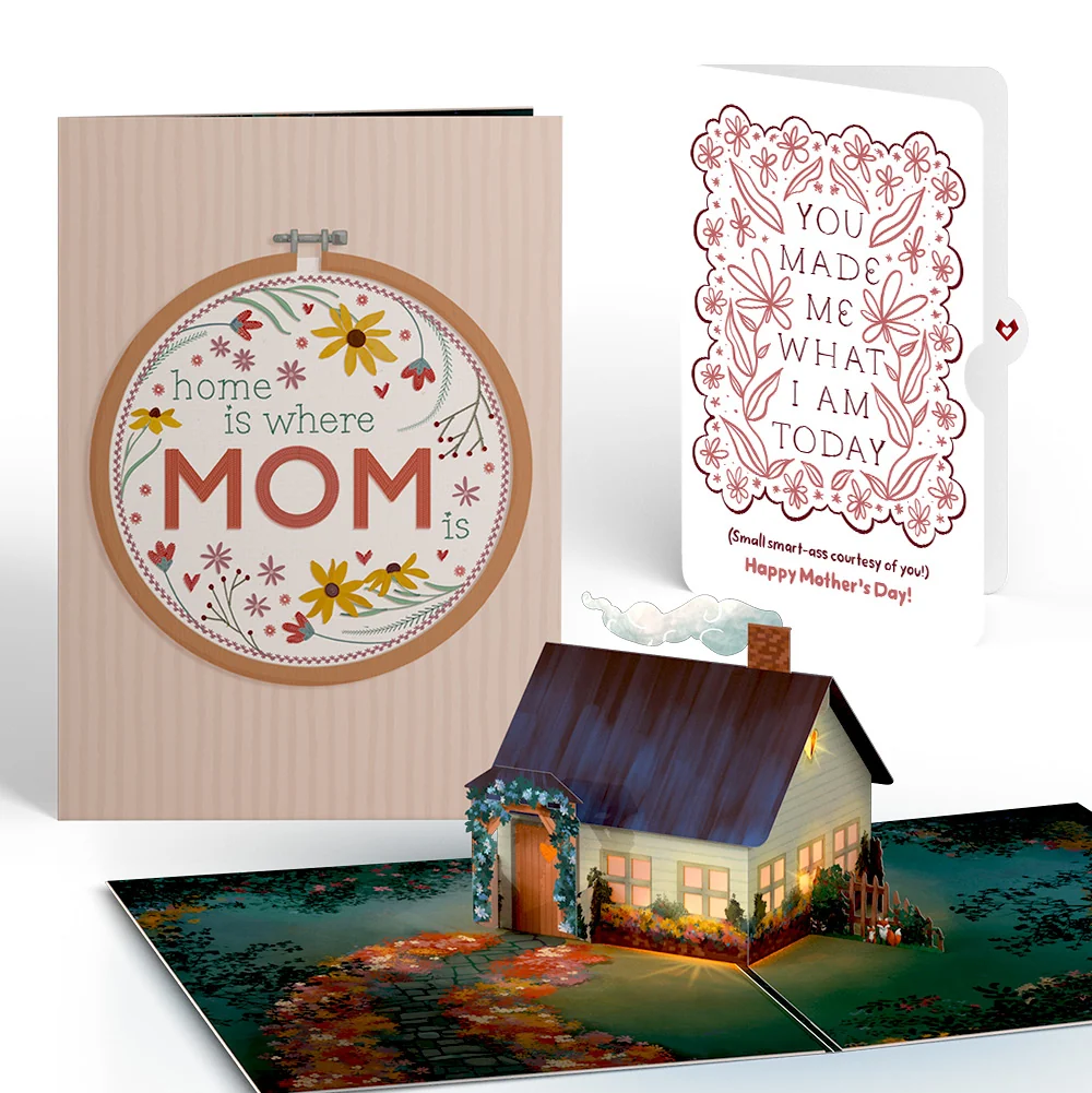Lovepop Home Is Where Mom Is Mother’s Day Light-Up Pop-Up Card and Folk Floral Gratitude Sentiment Set for Mom