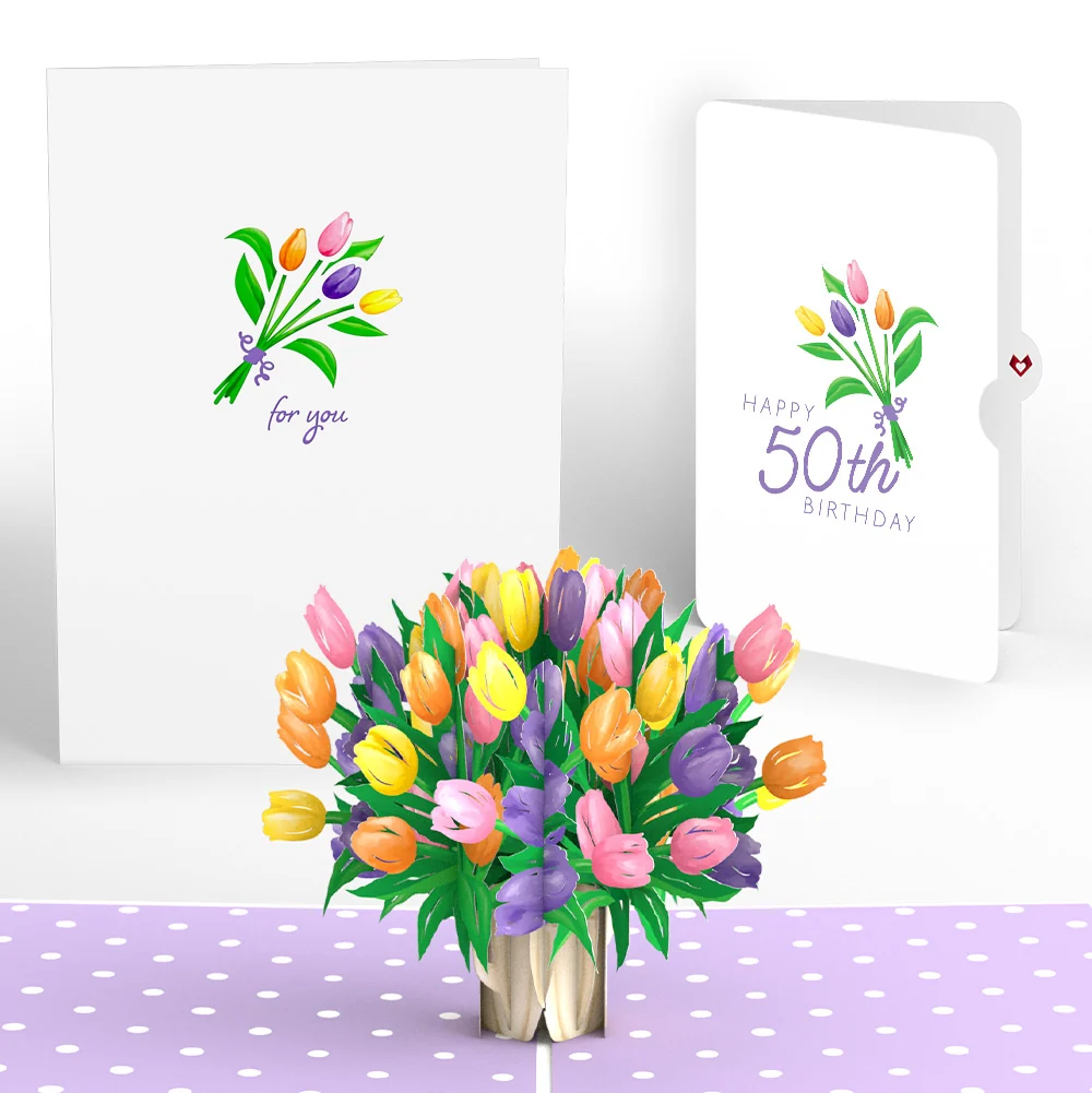 Lovepop Tulips 50th Birthday Pop-Up Card and Spring Tulips Sentiment Set Vase