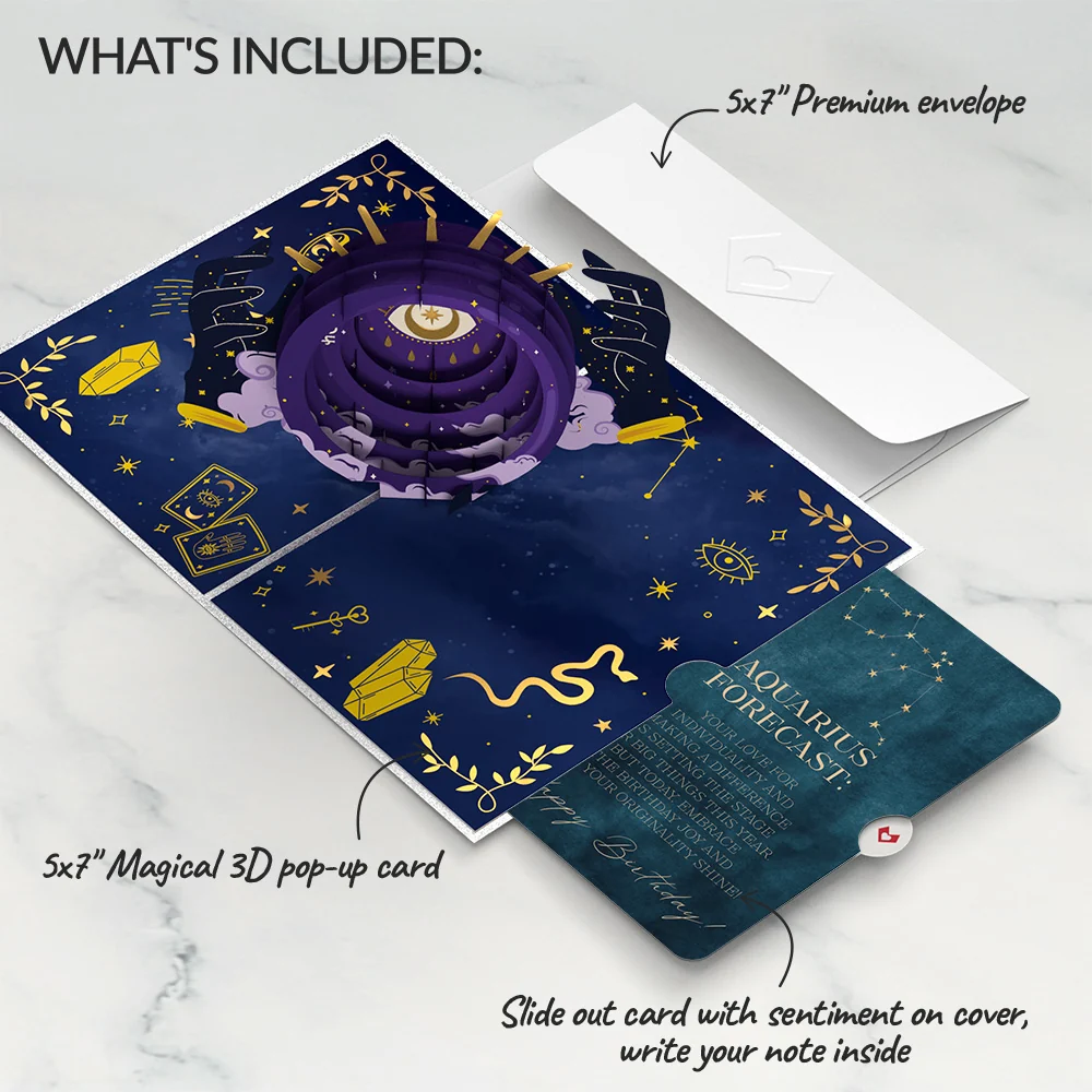 Lovepop Magical Birthday Pop-Up Card and Aquarius Zodiac Sentiment Set - Image 2