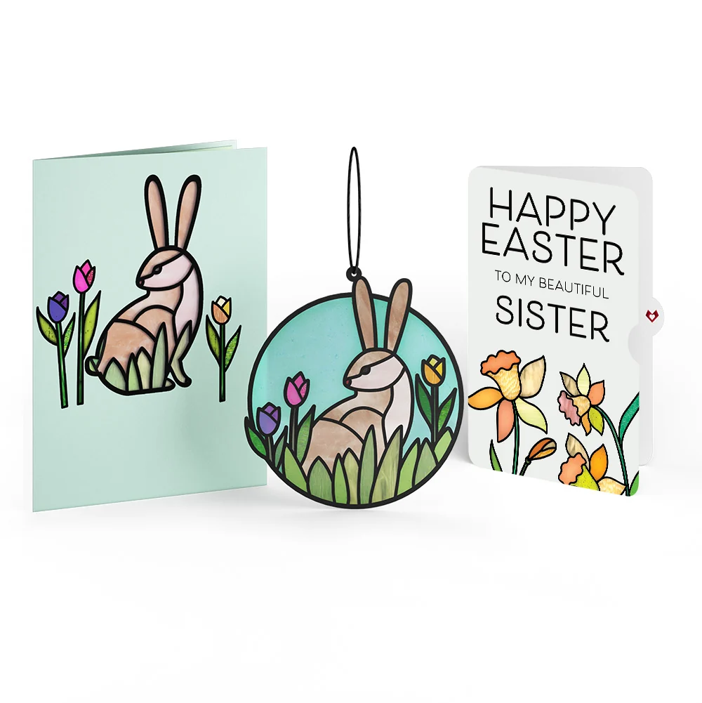 Lovepop Springtime Bunny Easter Suncatcher Card and Sentiment Set for Sister Glass