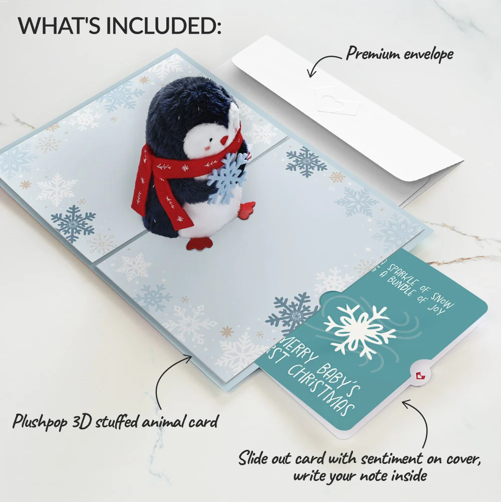 Lovepop 'Warm Winter Wishes' Holiday Penguin Plushpop Card and Sentiment Set for Baby - Image 2