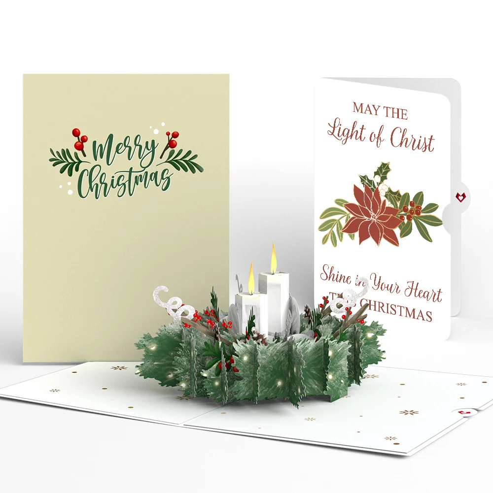 Lovepop Winter Greens Christmas Candle Pop-Up Card and Poinsettia Light of Christ Sentiment Set