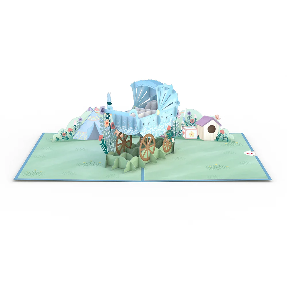 Lovepop Blue Baby Carriage Pop-Up Card Cream - Image 3