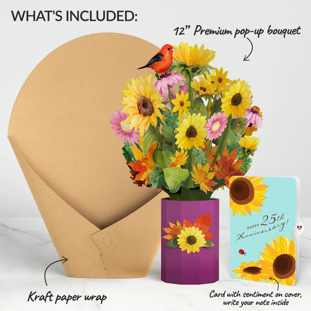 Lovepop Golden Sunflower 25th Anniversary Bouquet and Sentiment Set Vase - Image 2