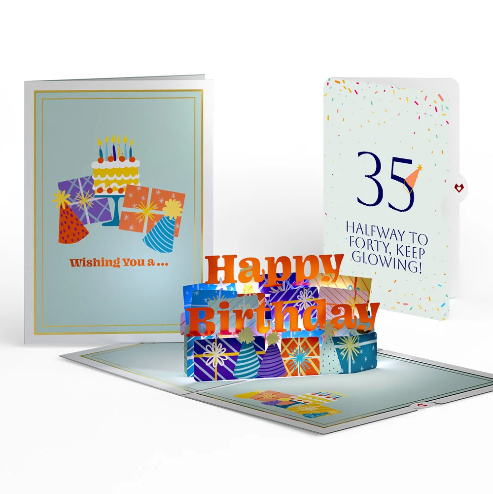 Lovepop Wishing You a Happy 35th Birthday Music and Lights Pop-Up Card and Party Hat Sentiment Set