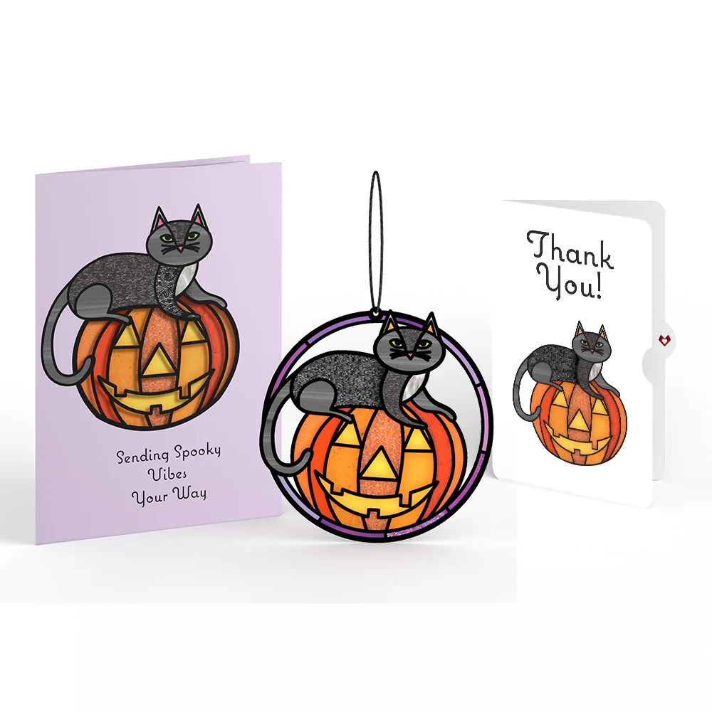 Lovepop Spooky Vibes Halloween Cat Suncatcher Card and Thank You Sentiment Set
