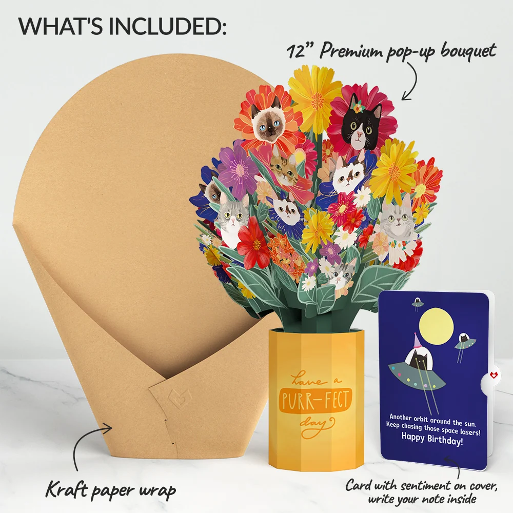 Lovepop Purr-fect Cat Birthday Bouquet and Space Laser Cats Sentiment Set Vase - Image 2