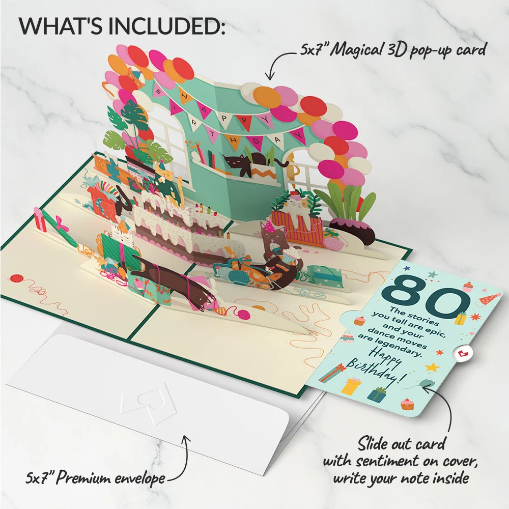 Lovepop Party Cats 80th Birthday Pop-Up Card and Sentiment Set - Image 2