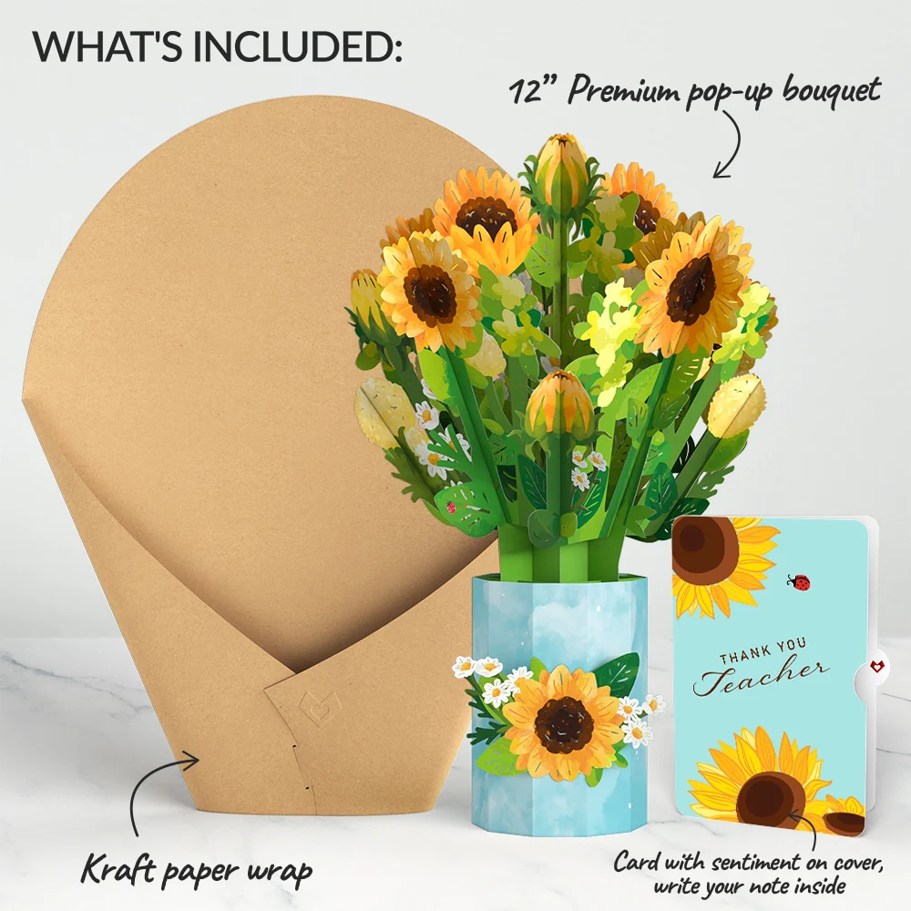 Lovepop Sunflower Blooms Thank You Bouquet and Sentiment Set for Teacher Vase - Image 2
