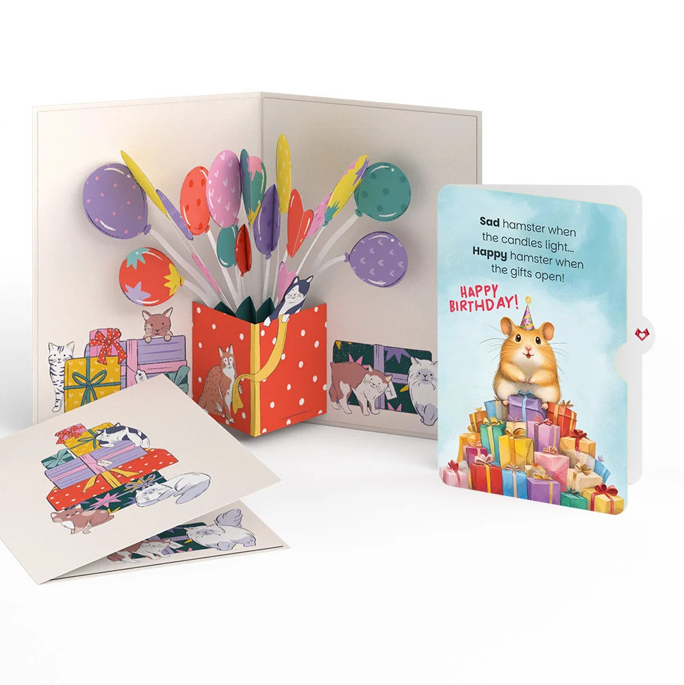 Lovepop Curious Cats Birthday Pop-Up Card and Happy Hamster Sentiment Set Candle