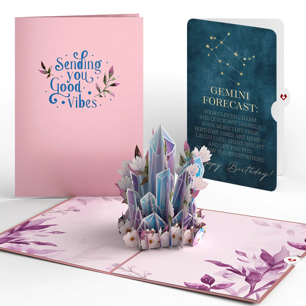 Lovepop Good Vibes Crystals Birthday Pop-Up Card and Gemini Zodiac Sentiment Set