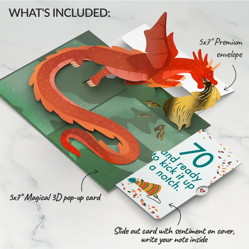 Lovepop Fired Up for Your Birthday Dragon Pop-Up Card and 70th Kick It Up Sentiment Set Scale - Image 2