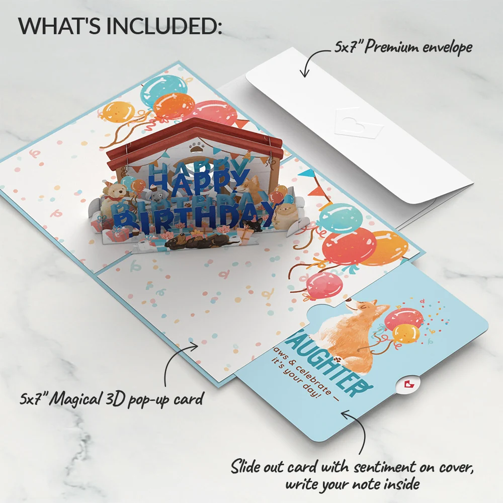 Lovepop Happy Birthday Dogs Pop-Up Card and Sentiment Set for Daughter - Image 2