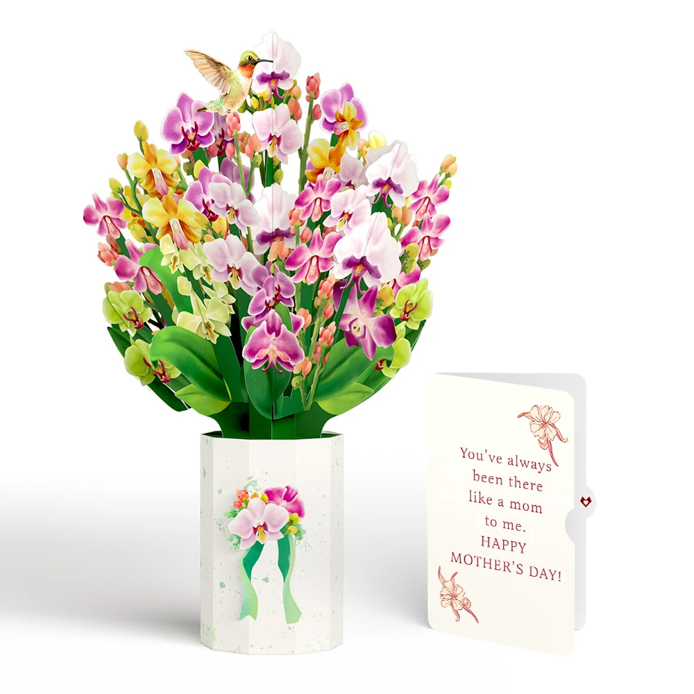 Lovepop Orchid Mother's Day Bouquet and Like A Mom To Me Sentiment Set Vase