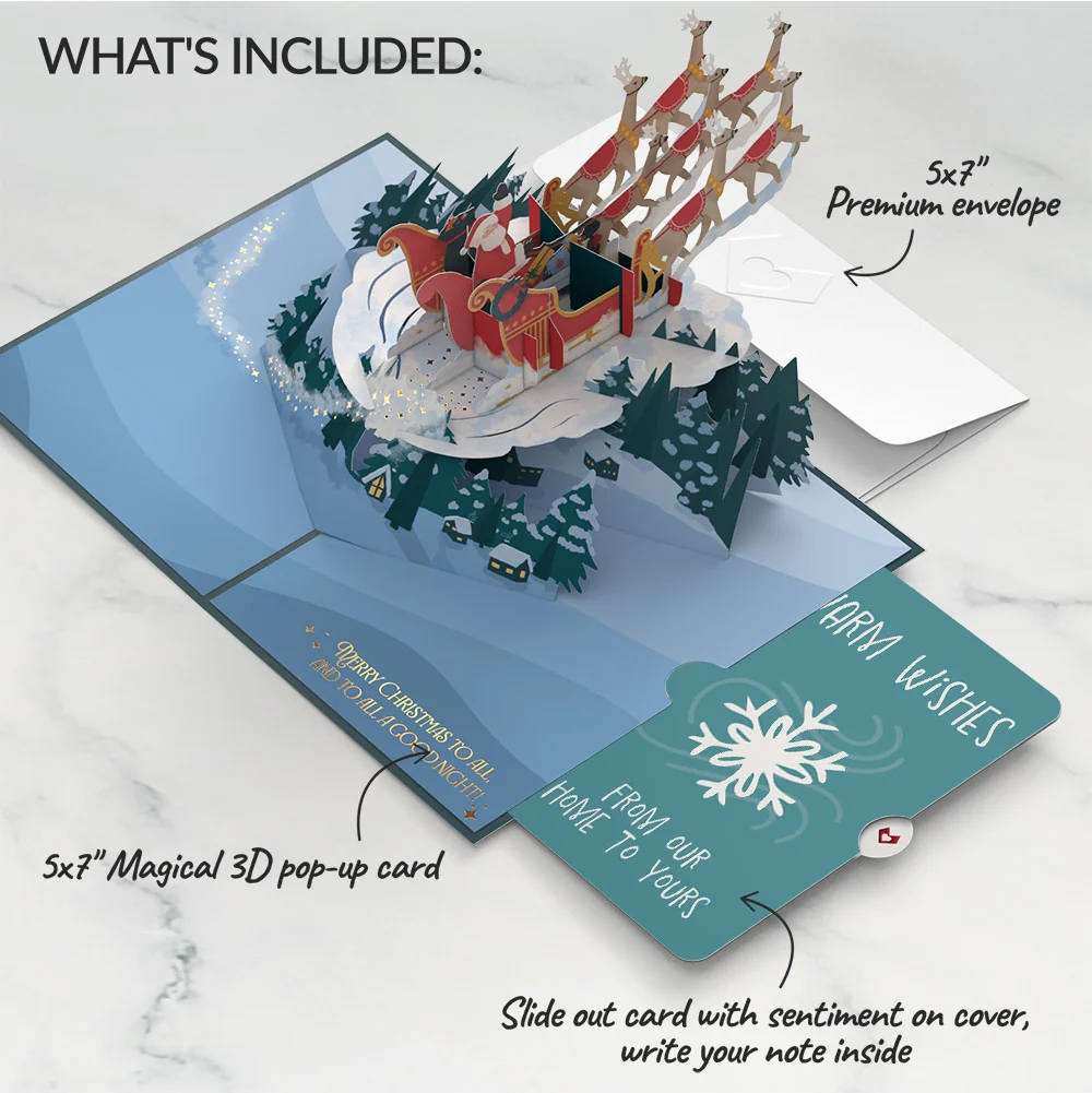 Lovepop Night Sky Santa Sleigh Pop-Up Card and Snowflake Holiday Sentiment Set - Image 2
