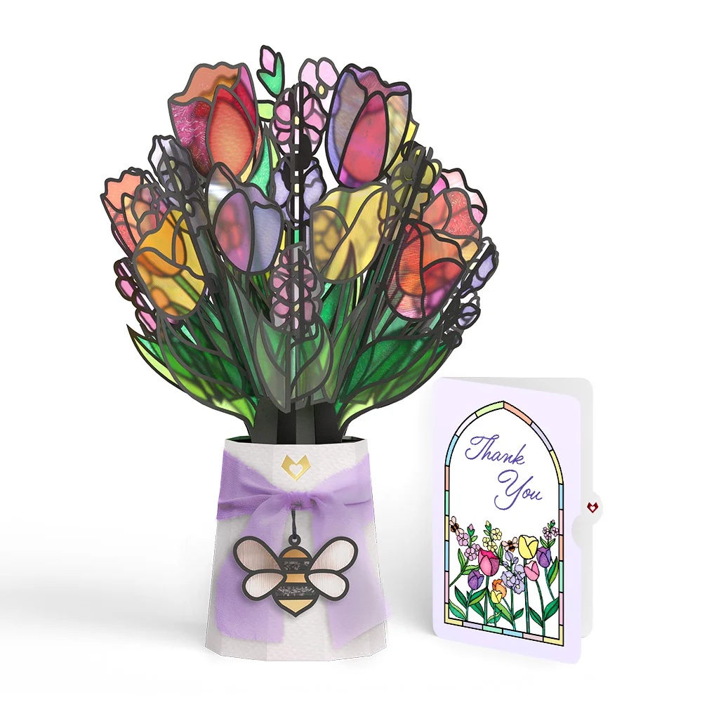 Lovepop Vibrant Tulip Thank You Suncatcher Bouquet and Sentiment Set Glass