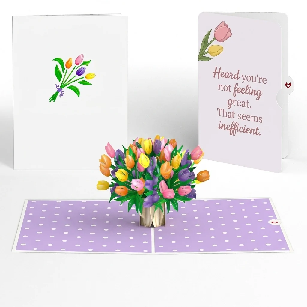Lovepop Timeless Tulips Get Well Pop-Up Card and Seems Inefficient Sentiment Set Vase