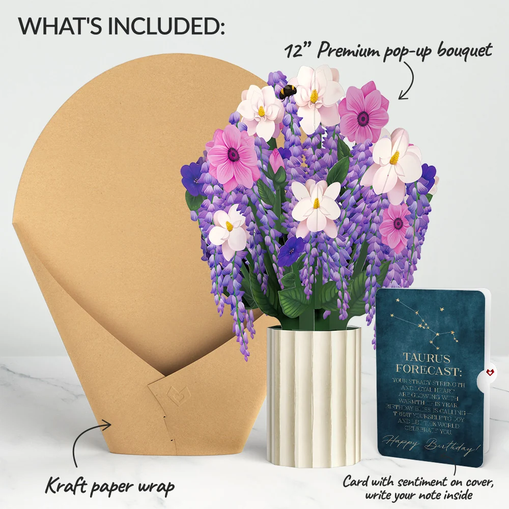 Lovepop Wisteria Birthday Bouquet and Taurus Zodiac Sentiment Set Cream - Image 2