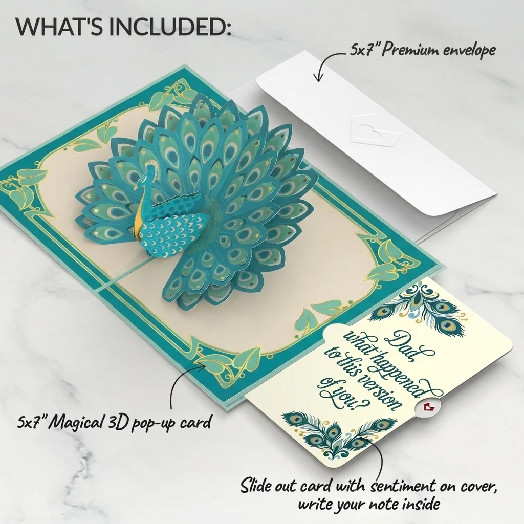 Lovepop Art Deco Peacock Father's Day Pop-Up Card and Sentiment Set for Dad Cream - Image 2