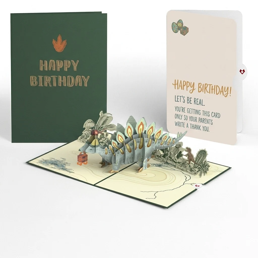 Lovepop Stegosaurus Birthday Pop-Up Card and Parents Thank You Sentiment Set Candle