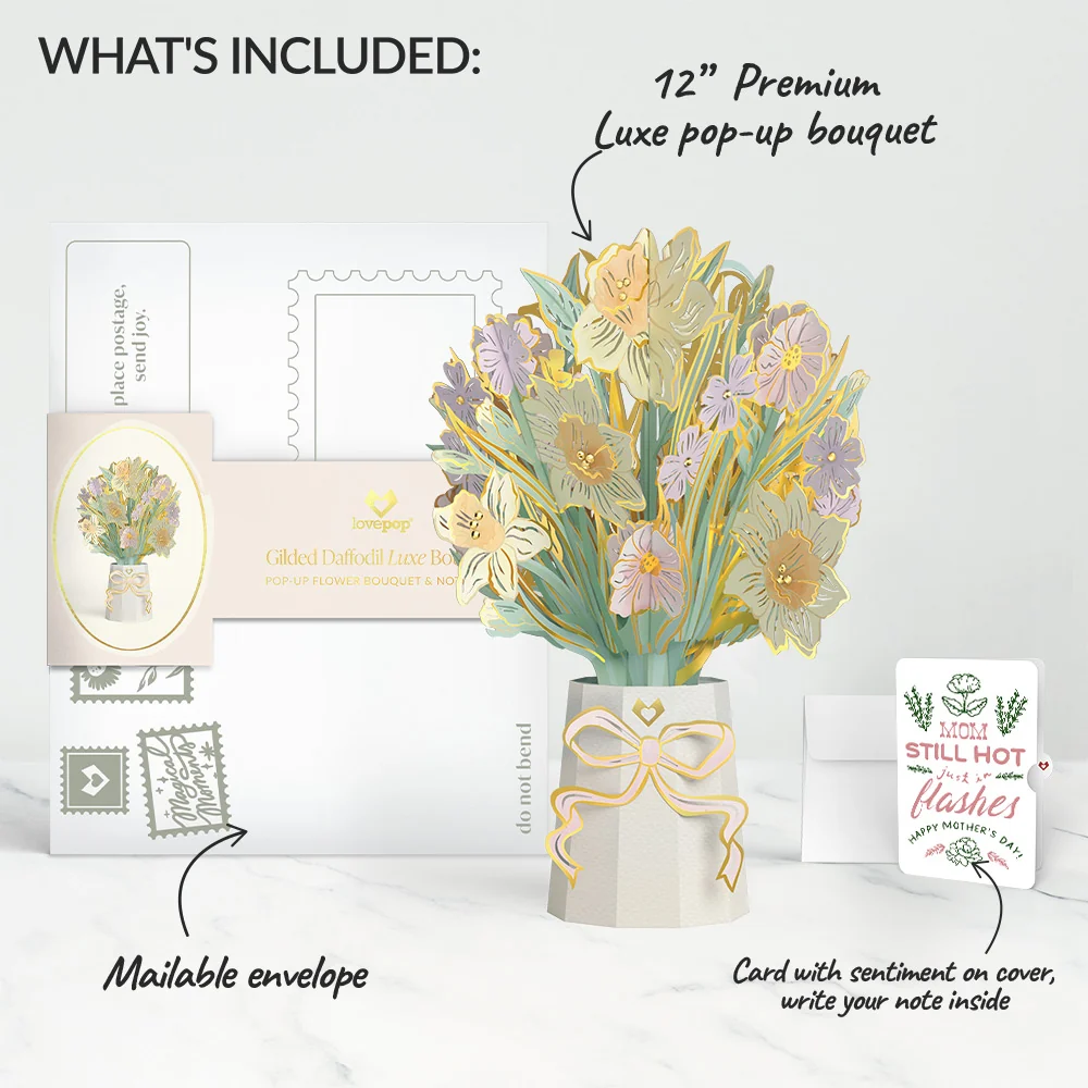 Lovepop Gilded Daffodil Mother’s Day Luxe Bouquet and Playful Herb Garden Sentiment Set for Mom Vase - Image 2