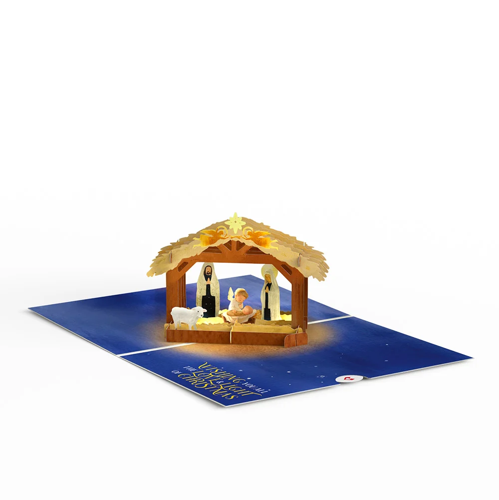 Lovepop A Child is Born Nativity Christmas Light-Up Pop-Up Card and Blessings & Serenity Sentiment Set Cream - Image 3