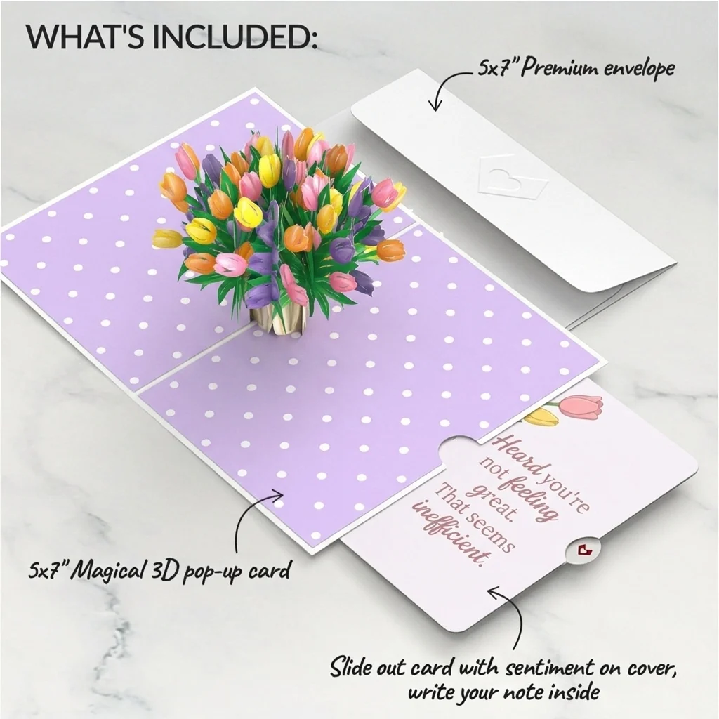 Lovepop Timeless Tulips Get Well Pop-Up Card and Seems Inefficient Sentiment Set Vase - Image 2
