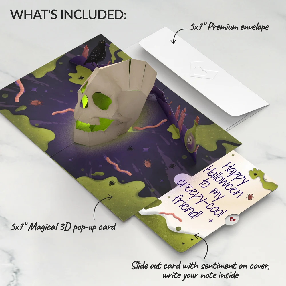 Lovepop Keep it Creepy Halloween Skull Music and Light Pop-Up Card and Sentiment Set for Friend Candle - Image 2