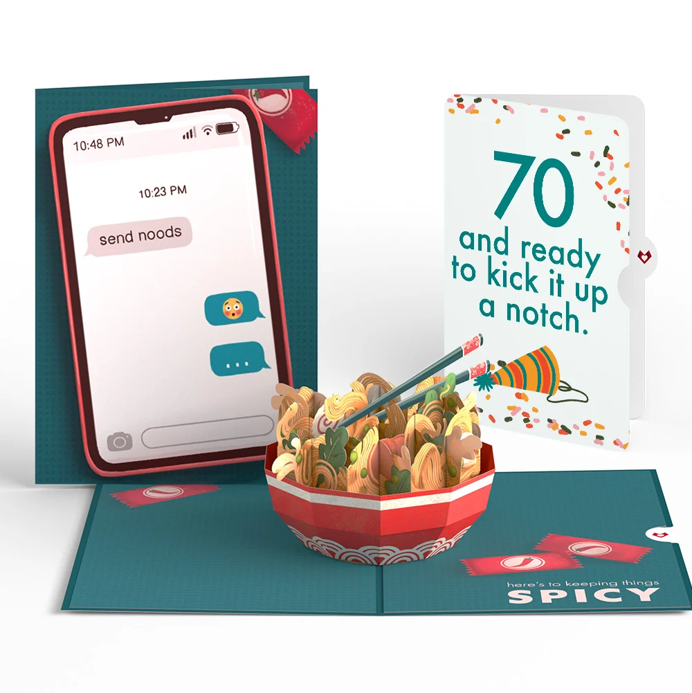 Lovepop Send Noods Spicy Birthday Pop-Up Card and 70th Kick It Up Sentiment Set Bowl