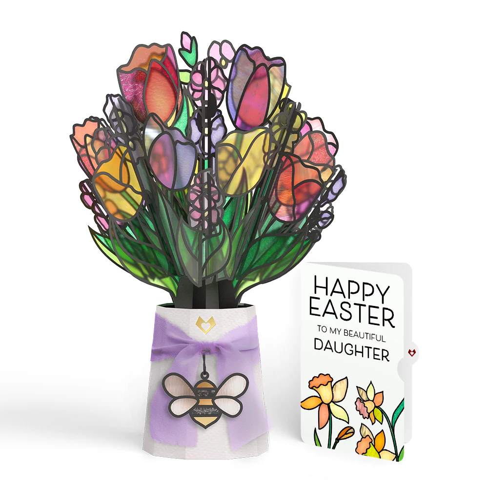 Lovepop Vibrant Tulip Easter Suncatcher Bouquet and Sentiment Set for Daughter Glass