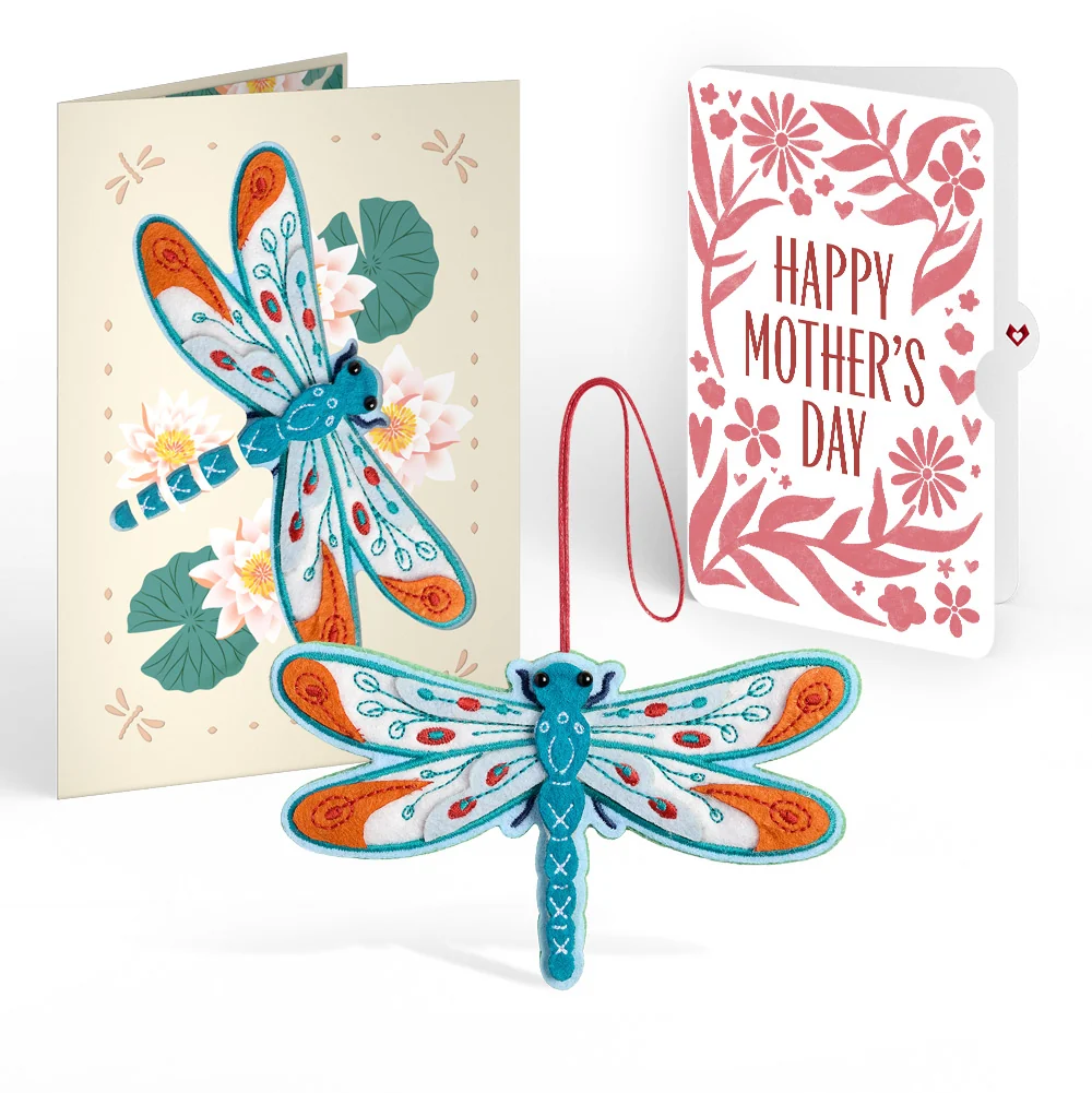 Lovepop Peaceful Dragonfly Mother’s Day HeartFelt Charm Card and Bold Petal Pattern Sentiment Set for Mom