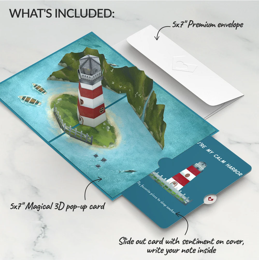 Lovepop Coastal Lighthouse Love Pop-Up Card and Calm Harbor Sentiment Set - Image 2