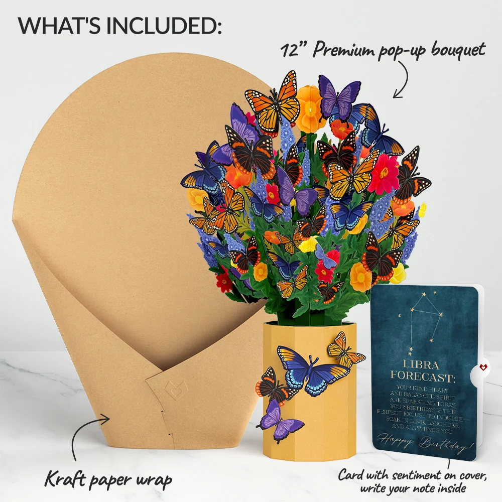 Lovepop Brilliant Butterfly Birthday Bouquet and Libra Zodiac Sentiment Set Vase - Image 2