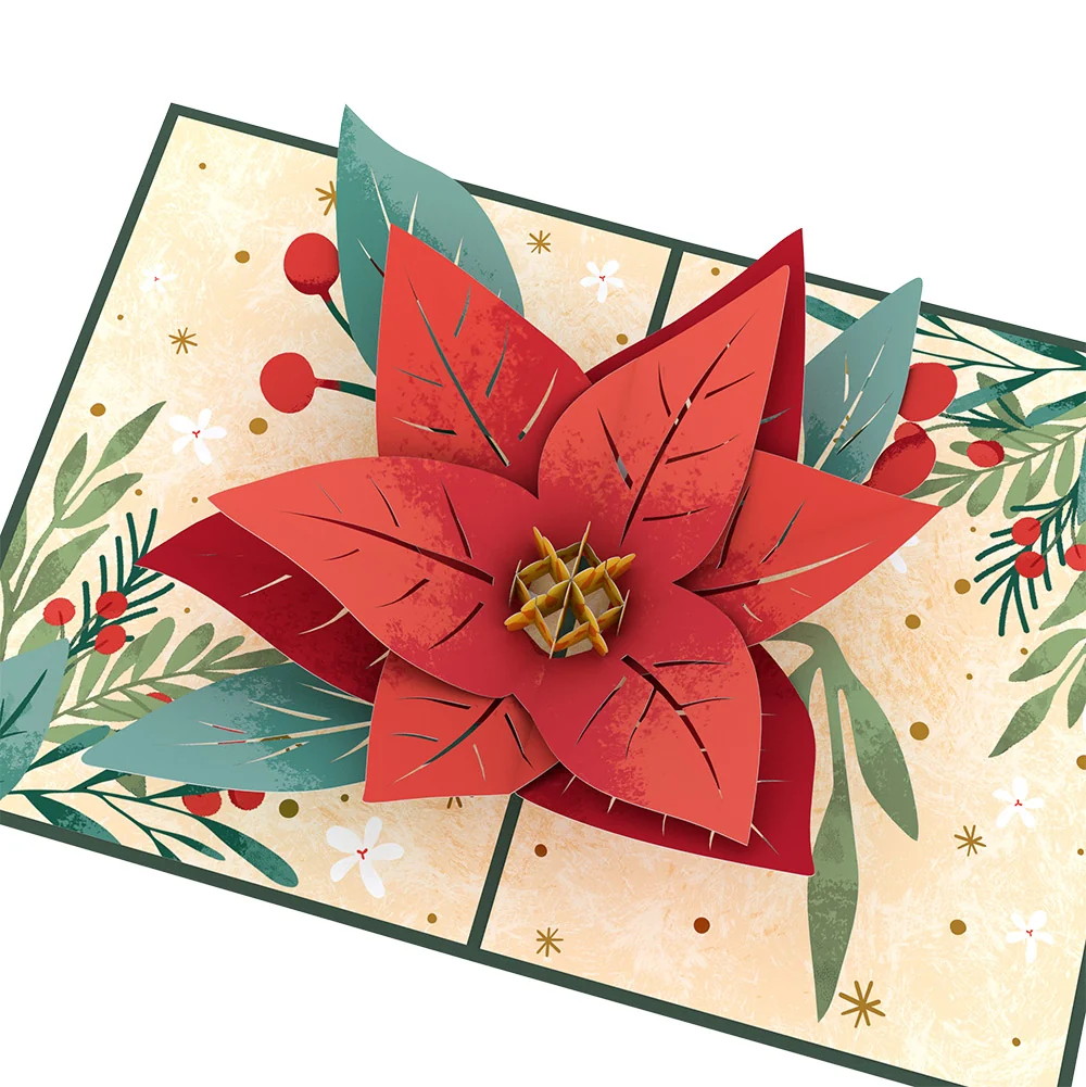 Lovepop Christmas Poinsettia Bloom Pop-Up Card and Blessing Sentiment Set Cream - Image 3