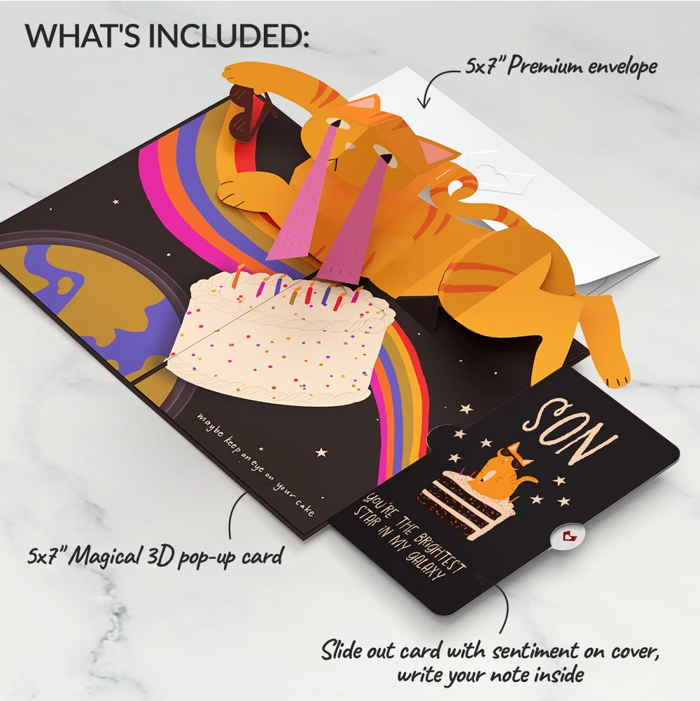 Lovepop Out of this World Birthday Cat Pop-Up Card and Sentiment Set for Son - Image 2