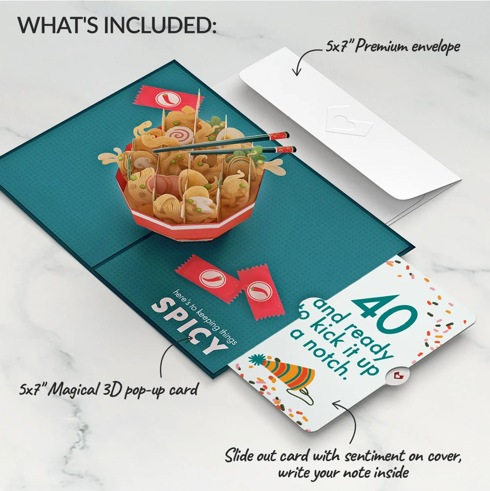 Lovepop Send Noods Spicy Birthday Pop-Up Card and 40th Kick It Up Sentiment Set Bowl - Image 2