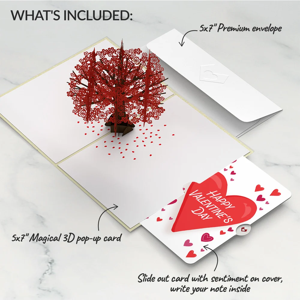 Lovepop Red Sakura Tree Valentine Pop-Up Card and Big Sweet Heart Sentiment Set Cream - Image 2