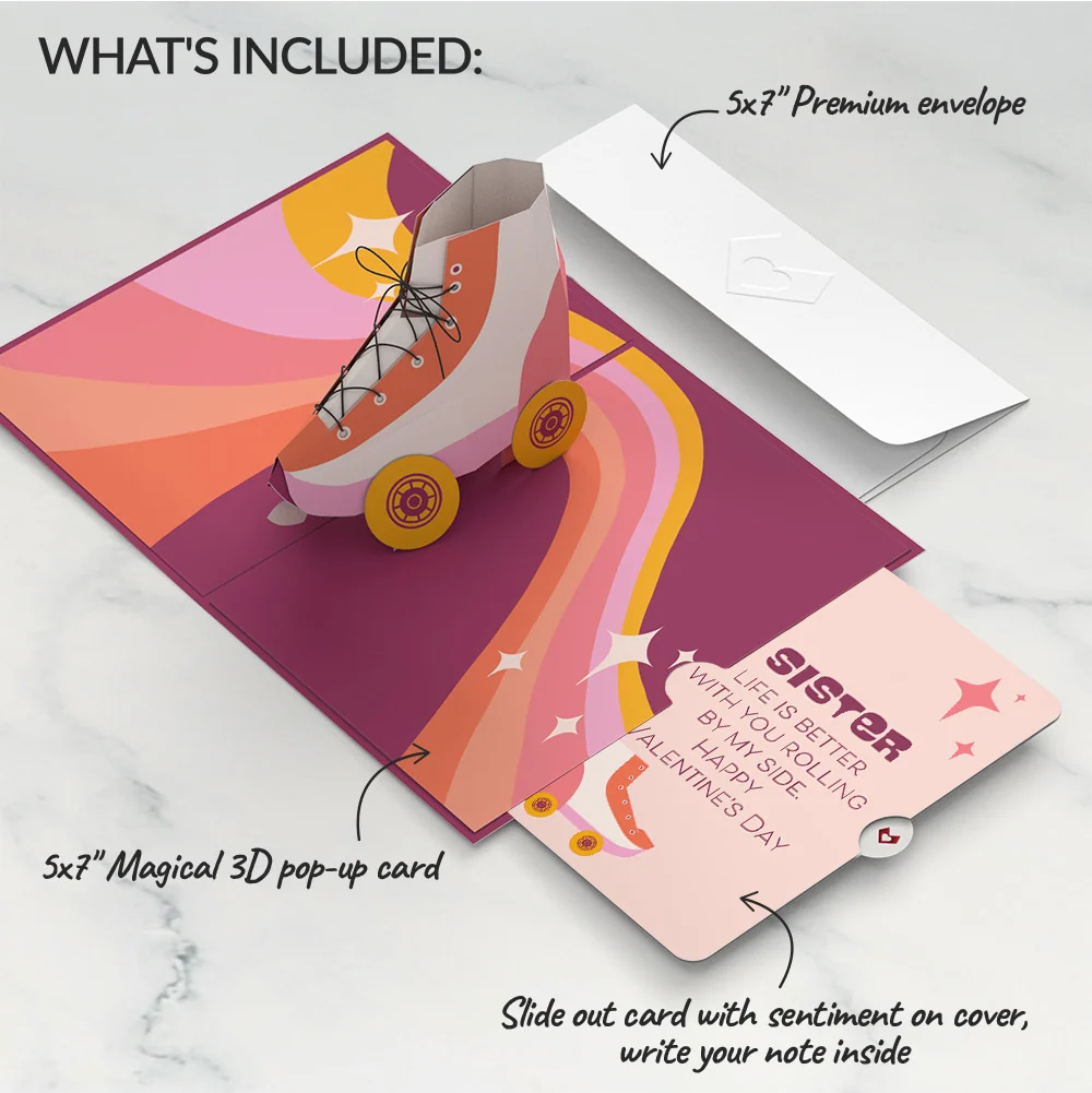 Lovepop Let the Good Times Roll Roller Skate Valentine Pop-Up Card and Sentiment Set for Sister - Image 2