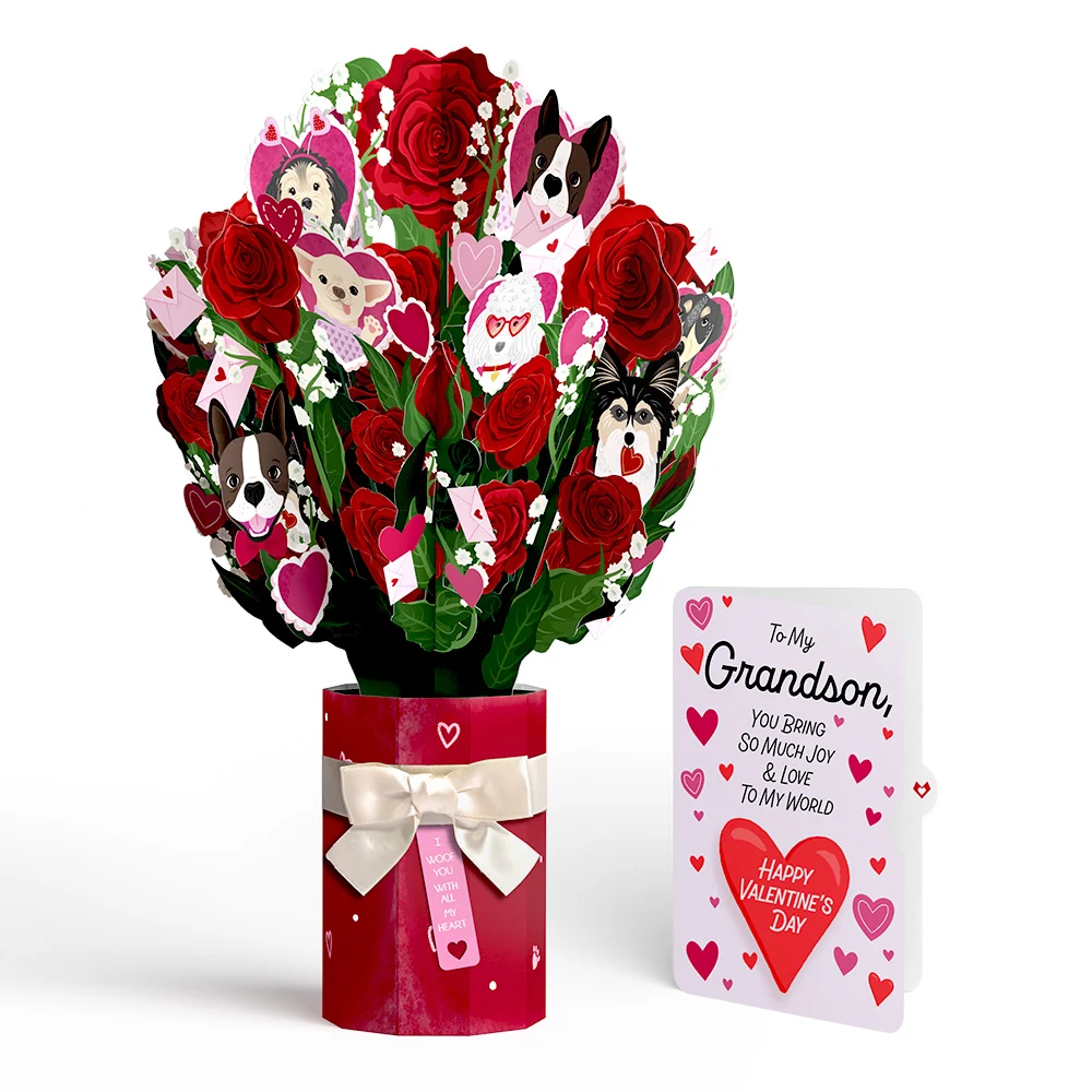 Lovepop I Woof You Dog Valentine Bouquet and Sentiment Set for Grandson Vase