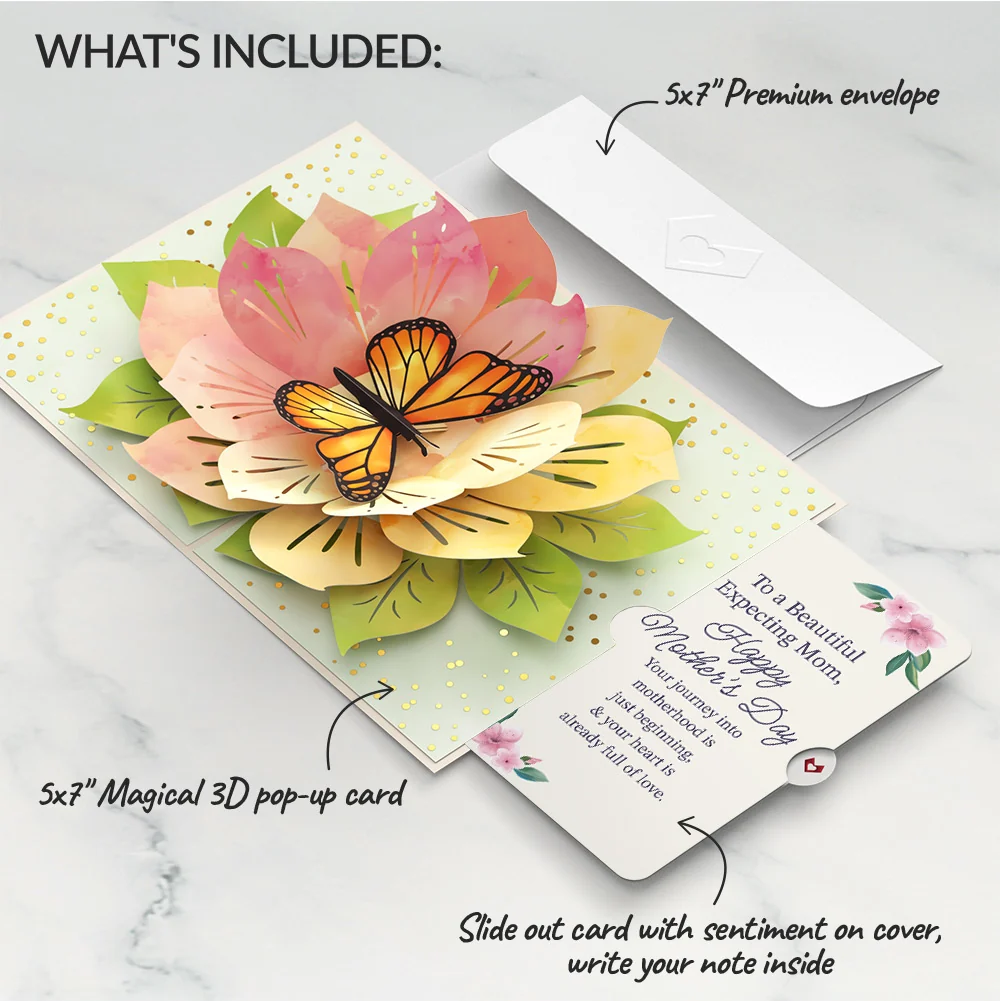 Lovepop Monarch Butterfly Bloom Mother's Day Pop-Up Card and Sentiment Set for Expecting Mom - Image 2