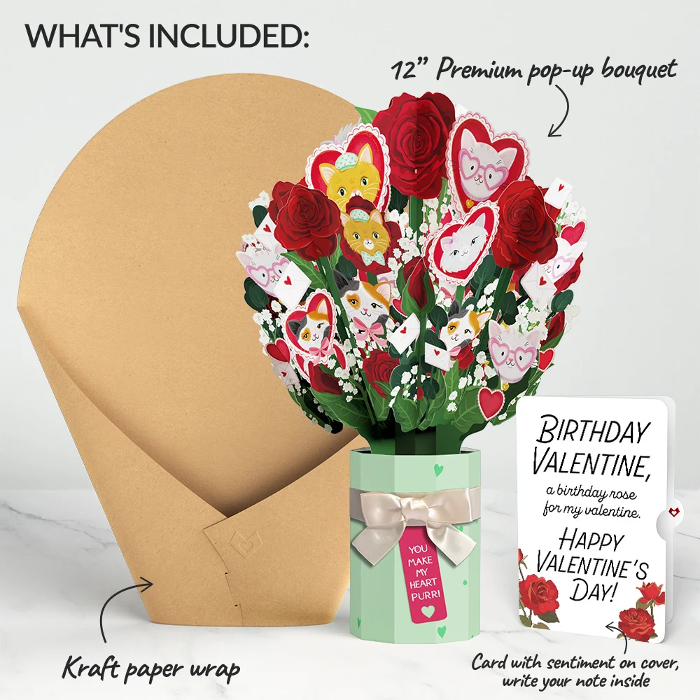 Lovepop You Make My Heart Purr Cat Birthday Bouquet and Sentiment Set Vase - Image 2
