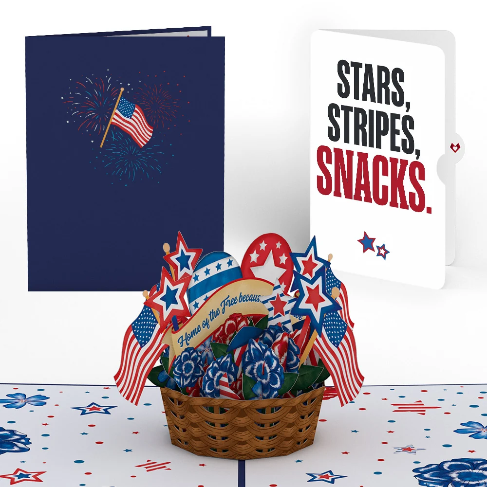 Lovepop Americana Basket 4th of July Pop-Up Card and Stars Stripes Snacks Sentiment Set