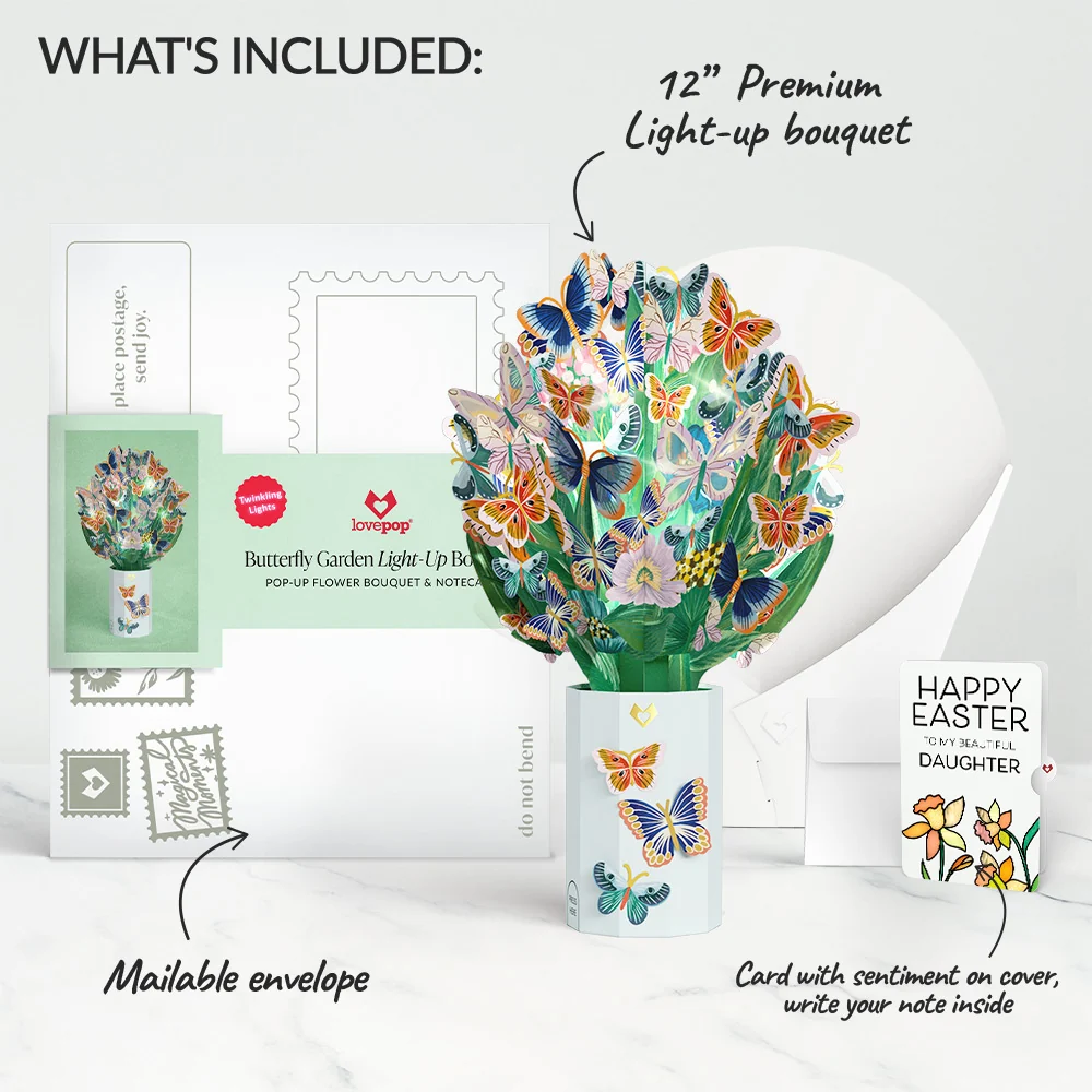 Lovepop Butterfly Garden Easter Light-Up Bouquet and Sentiment Set for Daughter Vase - Image 2
