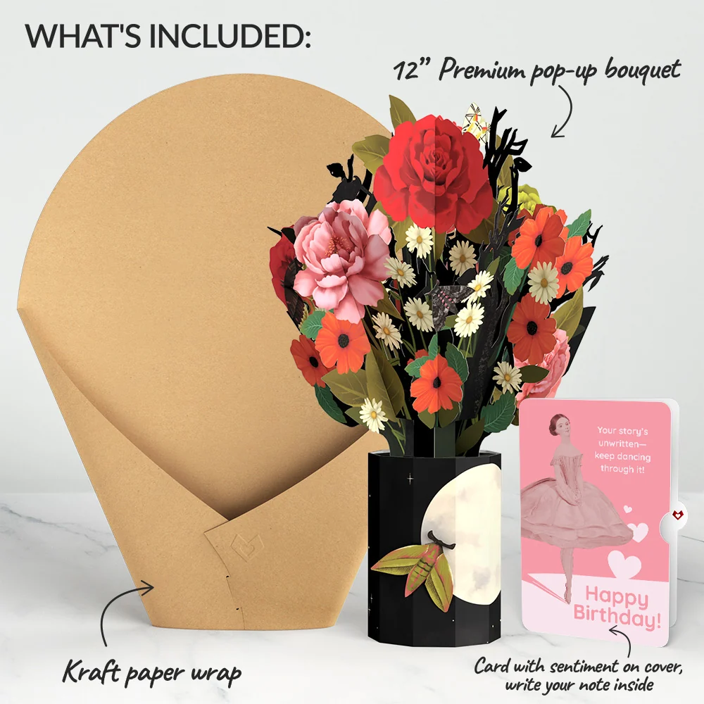 Lovepop Midnight Florals Birthday Bouquet and Dancing Through Life Sentiment Set Vase - Image 2