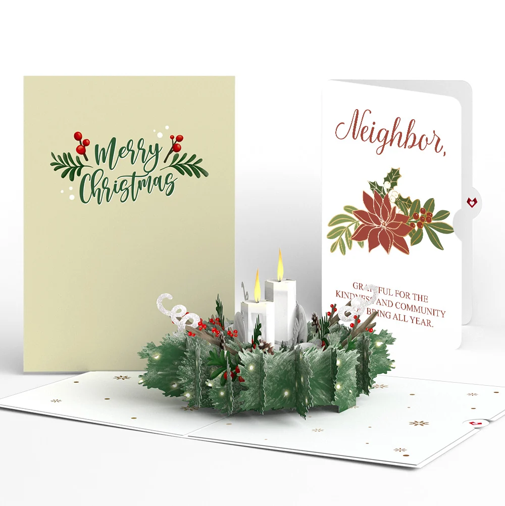 Lovepop Winter Greens Christmas Candle Pop-Up Card and Poinsettia Sentiment Set for Neighbor
