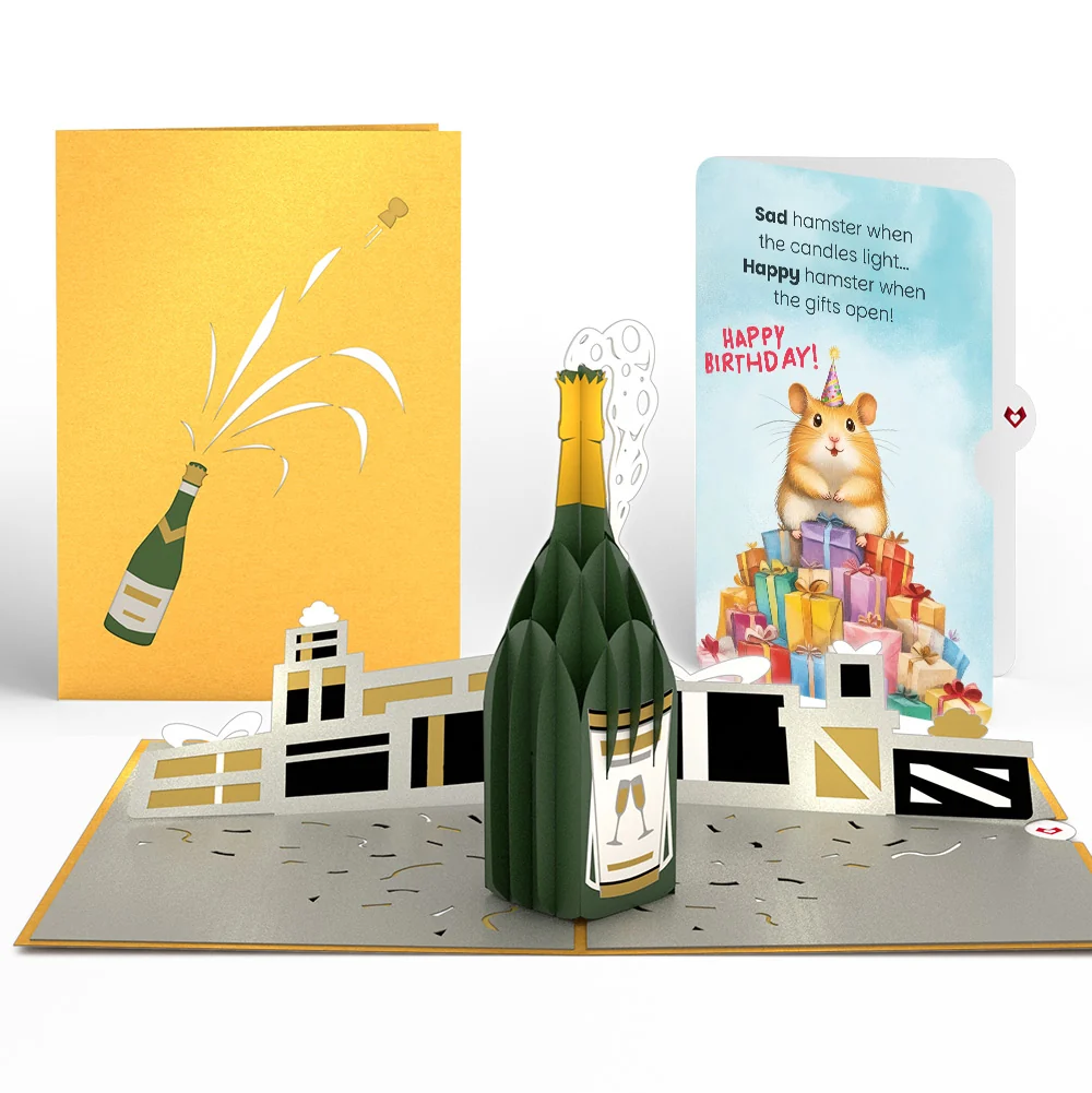 Lovepop Champagne Celebration Birthday Pop-Up Card and Happy Hamster Sentiment Set Bottle