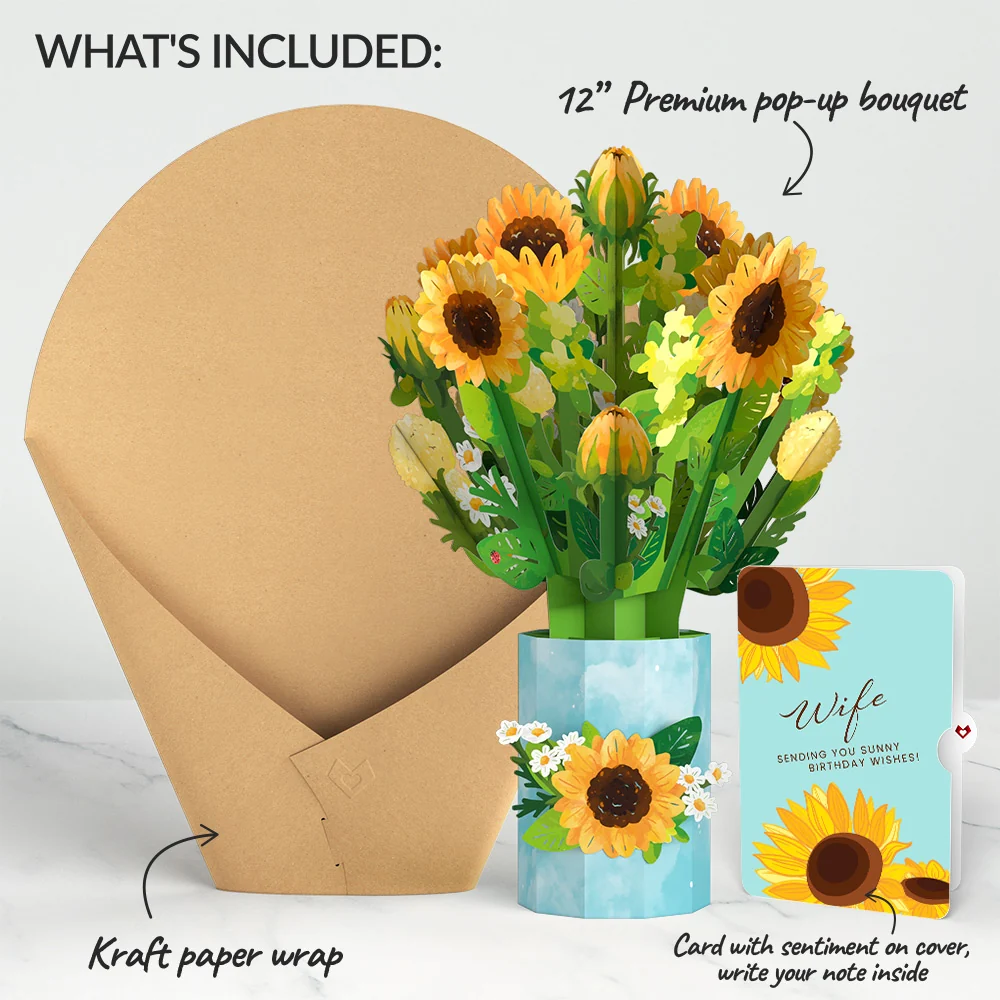 Lovepop Sunflower Blooms Birthday Bouquet and Sentiment Set for Wife Vase - Image 2
