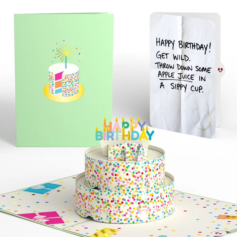 Lovepop Sprinkles Birthday Cake Pop-Up Card and Sippy Cup Wild Sentiment Set Candle