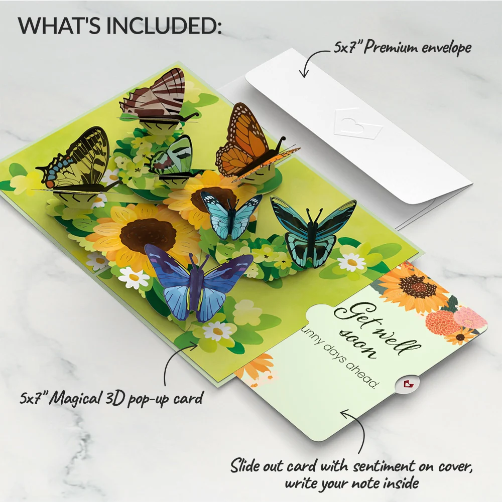 Lovepop Sunflower Butterflies Get Well Soon Pop-Up Card and Sentiment Set - Image 2